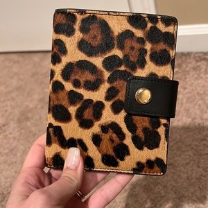 JCREW Genuine calf hair leopard print passport holder